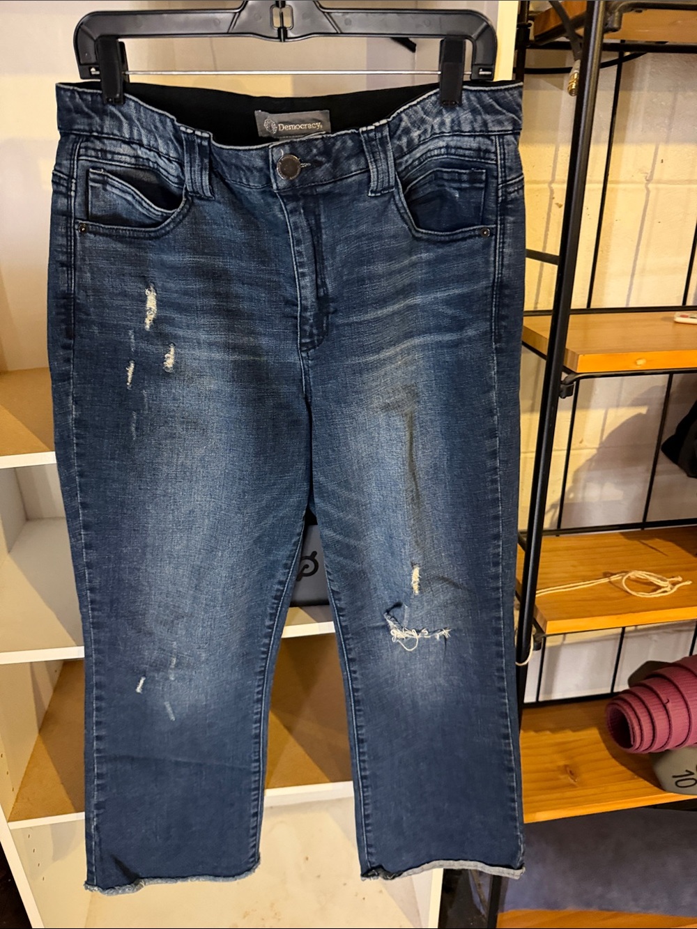 Democracy Dark Blue Distressed Cropped Jeans